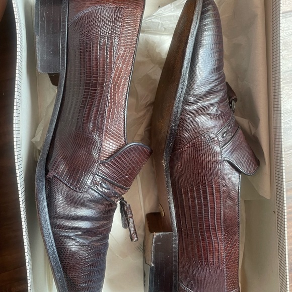 Giorgio Brutini Brown Tasseled Genuine Lizard Slip On Loafers Sz 9.5M - Picture 9 of 12